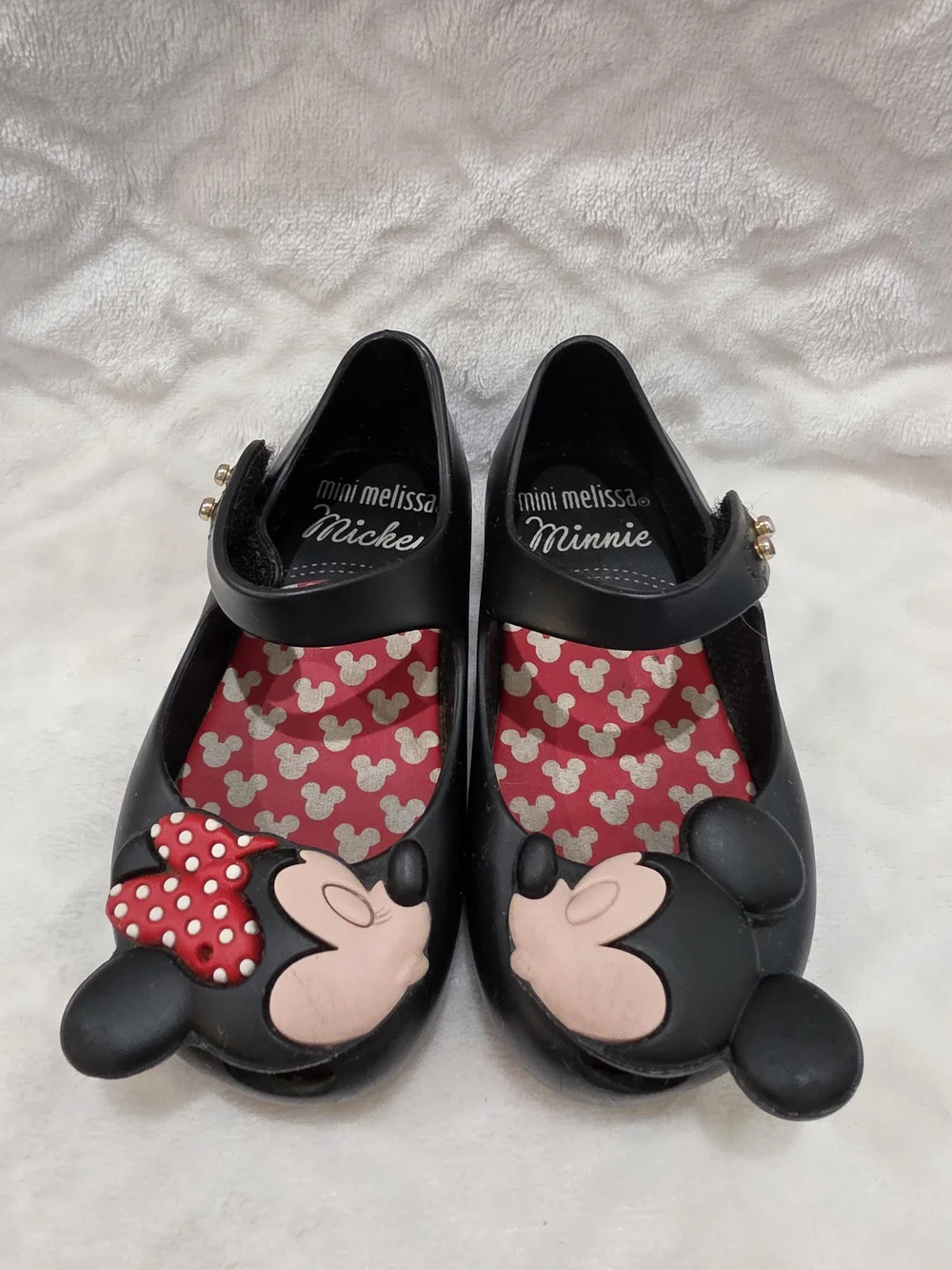Mini Melissa Kids Sz 6 Toddler Black Mickey Minnie Mouse Kissing Jelly Shoes